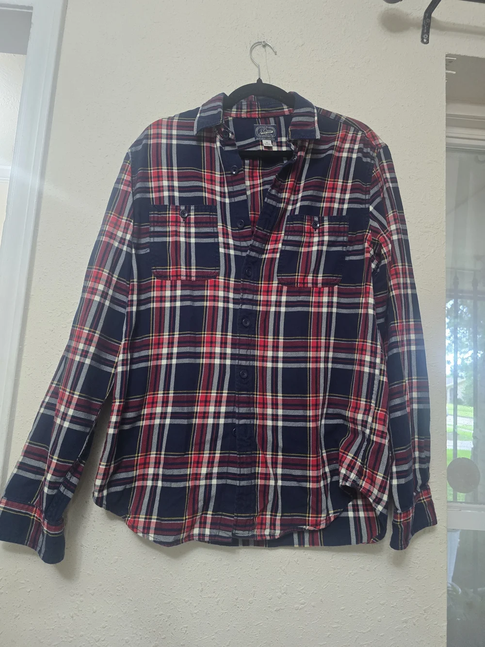 J. Crew Navy and Red Plaid Flannel Shirt